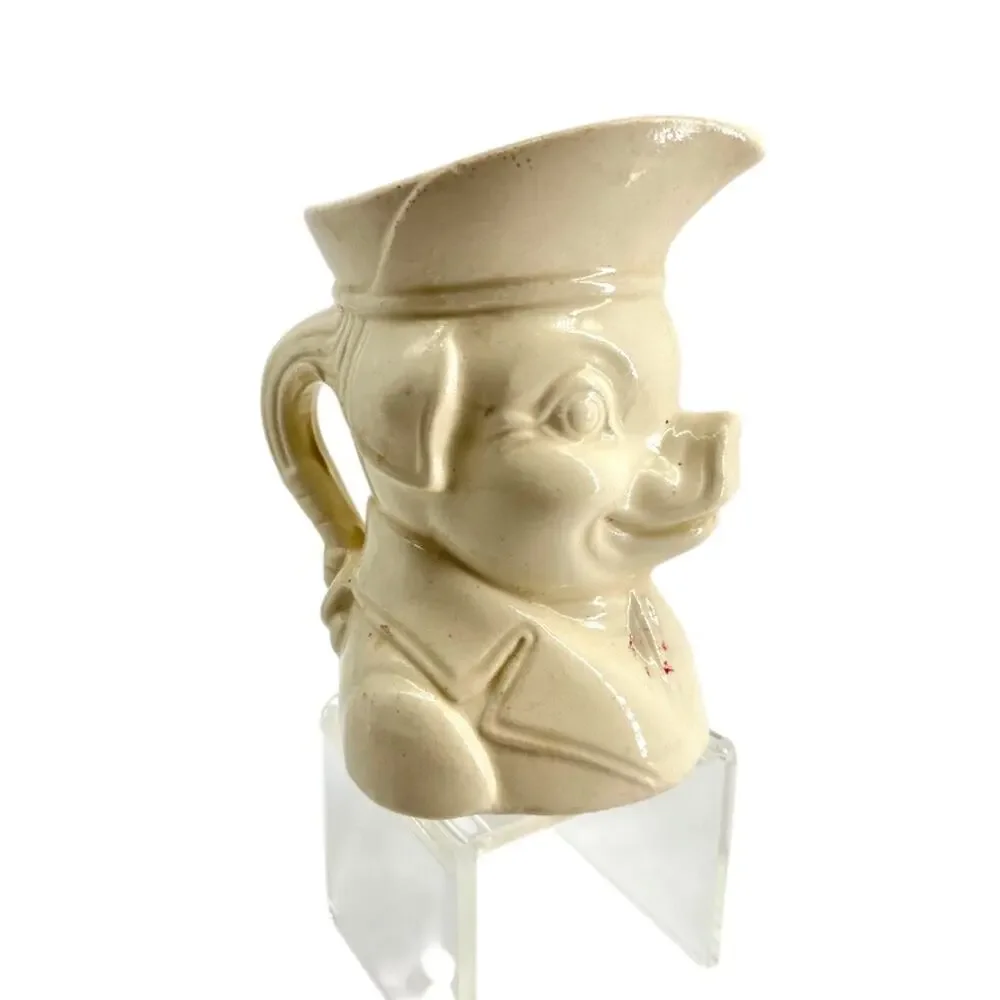 Vintage 1940s Colonial Pig Figural Pitcher Cream Ceramic Toby Jug 6